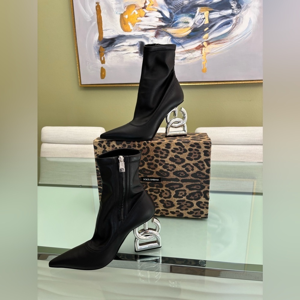 Authentic Dolce & Gabbana Black Heeled Boots with Silver Accent